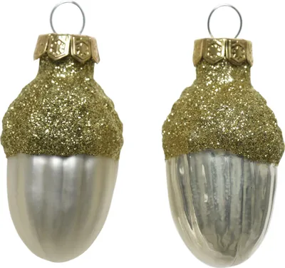 Produktbild von Christbaumschmuck Eicheln 4cm Glas 12 Stück - Perle / Hellgold
