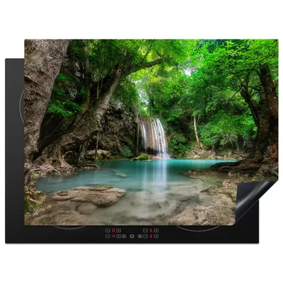 Produktbild von KitchenYeah© Herdabdeckplatte Dschungel - Wasserfall - Pflanzen - Wasser - Natur , 71x52cm, Küche Deko, Glaskeramikkochfeld Herdabdeckung, Abdeckplatte fùr Kochfeld