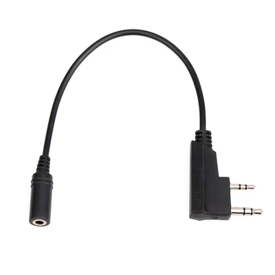A black audio adapter cable with a 3.5mm female connector on one end and a two-pin male connector on the other, shown against a white background.