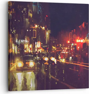 Produktbild von Bild auf Leinwand - Leinwandbild - Stadt Nacht Straße - 30x30cm - Wand Bild - Wanddeko - Wandbilder - Leinwanddruck - Bilder - Kunstdruck - Wanddekoration - Leinwand bilder - Wandkunst - AC30x30-3762
