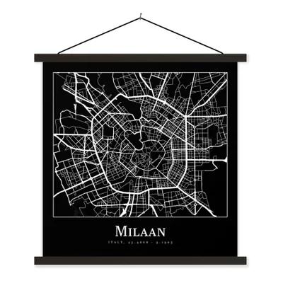 Produktbild von MuchoWow® Textilposter Mailand - Karte - Stadtplan 90x90 cm mit schwarzem Rahmen - Magnetisches