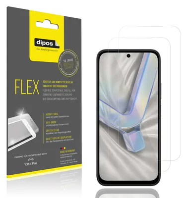 Produktbild von 2x Schutzfolie für Vivo Y31d Pro Folie, 100% Displayabdeckung, dipos Flex