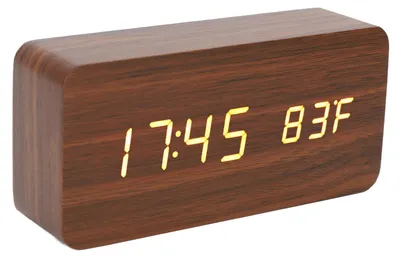 Digitalwecker aus Holz, LED, 3 Helligkeitsstufen, Temperatur & Feuchte