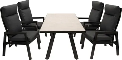 Produktbild von DEGAMO Garnitur MANCIANO 5-teilig, Aluminium anthrazit, Tischplatte hellgrau