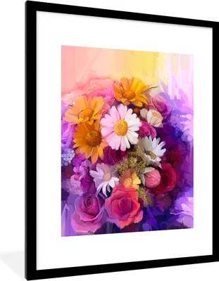 Produktbild von MuchoWow® MuchoWow® Gerahmtes Poster Blumen - Impressionismus - Ölfarbe 60x80 cm - Poster mit zchwarzem Bilderrahmen - Wohnzimmer - Dekorationen - Prämie