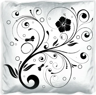 Produktbild von Wallario Premium Kissen, weiche Oberfläche, mit Motiv Schnörkelmuster in schwarz weiß mit Blumen und Kreisen, Größe: 60 x 60 cm, mit weißer Rückseite