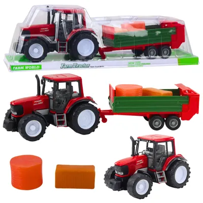 Immagine prodotto di Trattore Agricolo Con Rimorchio Verde E Fieno Rosso 62cm
