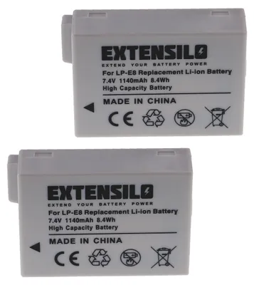 Produktbild von EXTENSILO 2x Akku kompatibel mit Canon EOS Rebel T3i, Rebel T4i, Rebel T5i Kamera (1140 mAh, 7,4 V, Li-Ion)
