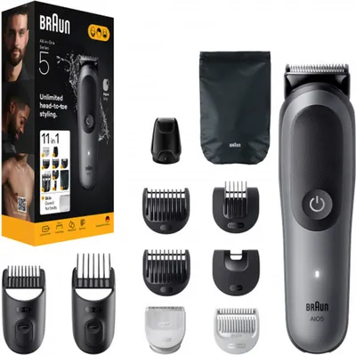 Produktbild von Braun AIO5560, Schwarz, Grau, 0,5 mm, 2,1 cm, Akku, 120 min, Integrierte Batterie