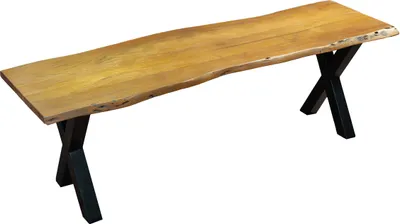 Produktbild von Sitzbank Baumkante 160 cm nussbaum massiv Akazie X-Gestell schwarz Quintus