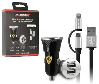 Obrázek produktu pro Ferrari FEBCCCBUNBK Nabjeka do auta 2 v 1, MFI, Lightning, Micro-USB, ern