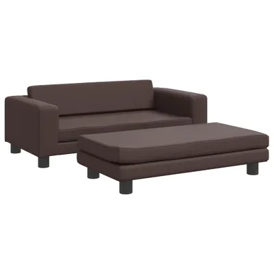 Produktbild von Kindersofa mit Hocker Braun 100x50x30 cm Kunstleder