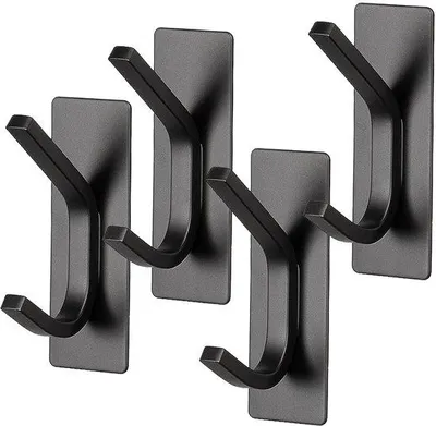 Productafbeelding van Unyqoos® Zelfklevende wandhaken van roestvrij staal, zwart – set van 4, draagvermogen tot 5 kg, roestvrij, zonder boren, geschikt voor badkamer, keuken en tegels