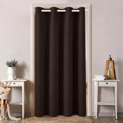 Image de Rideau occultant pour porte, avec œillets, isolant thermique, rideau d'hiver, séparateur de pièce, couleur marron, dimensions 132 x 203 cm
