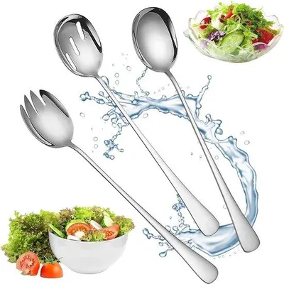 Zdjęcie produktu dla Zestaw sztućców do sałatek, 3-częściowy, stal nierdzewna, sztućce do serwowania, stal nierdzewna, do restauracji, hoteli, uroczystości.