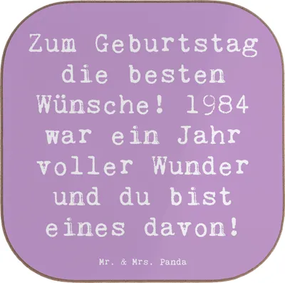 Produktbild von Mr. & Mrs. Panda Tassenuntersetzer Spruch 1984 Geburtstag - Lavendeltraum - Geschenk, besondere Geburtstagsfeier, Untersetzer für Gläser, Freunde und Familie, Glas