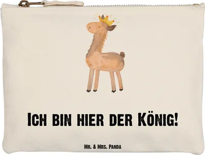 Produktbild von Mr. & Mrs. Panda Pouch Lama König Grösse XL Große - Weiß - Geschenk, Abitur, Mama, Kulturbeutel, Lamas, Federmappe, Etui, kosmetiktäschchen, Freundin, Waschbeutel