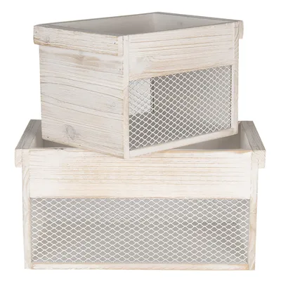 Produktbild von Clayre & Eef Aufbewahrungskorb 32*19*16 cm Weiß Holz Rechteckig