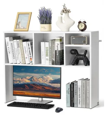 Zdjęcie produktu dla Biurko, regał na książki, organizer dwupoziomowy, wymiary: 94 x 24 x 73 cm, płyta wiórowa, kolor biały