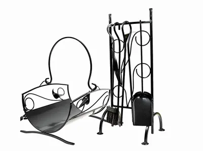 Produktbild von DIXIE STORE Kaminset Holzeimer Schaufel Besen Greifer Ständer - 5kg Schwarz