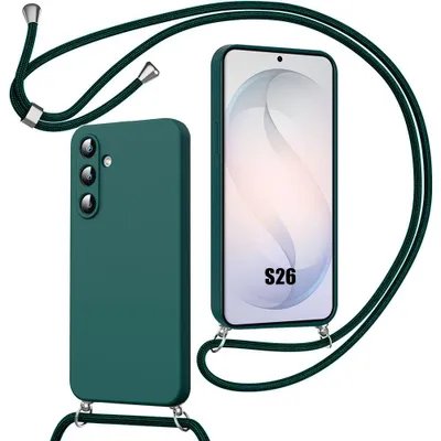 Image de Coque pour Samsung Galaxy S26, Protection Silicone Liquide Souple avec Cordon Vert Nuit