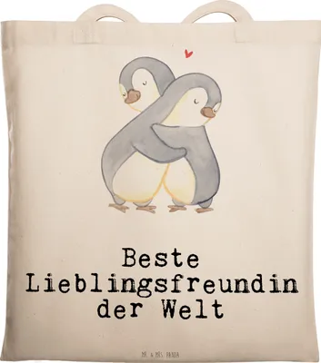 Produktbild von Mr. & Mrs. Panda Stoffbeutel Pinguin Beste Lieblingsfreundin der Welt - Transparent - Geschenk, Geschenkidee, Tote Bag, Büchertasche, Liebe, Shopping Tasche, Jutebeutel