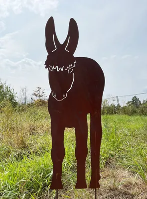 Produktbild von Esel von vorne 80x28cm zum Stecken Gartenstecker Edelrost Gartendeko Wetterfest Rost Gartenfigur Metall Rostfigur Tier Maultier Pferd Pony