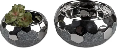 Produktbild von 2er Set Dekoschalen Gefäße ANTHRAZIT rund 15 + 20cm grau silber Keramik Formano