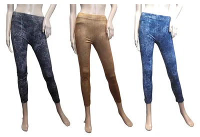 Produktbild von SMART TEX® Damen Stretch Hose Gr. L 3er-Set Lederprint Slim Leggings Leggins