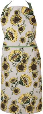 Produktbild von Unyqoos® Clayre & Eef Küchenschürze 70x85 cm Beige/Gelb – 100% Baumwolle, Sonnenblumen-Motiv, verstellbar, mit Tasche, maschinenwaschbar