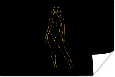Produktbild von MuchoWow® Poster Sonnenbrille - Schwarz - Gold - Linienkunst 60x40 cm - Schlafzimmerdekoration