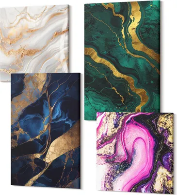 Produktbild von Leinwandbild Set 4-teilig – Modernes Wandbild – Polycanvas Kunstdruck – Abstrakte Bilder – Hochwertige Wandkunst – 2x 40x40 cm + 2x 40x60 cm – Abstrakte Muster aus Marmor und gemischten Farben
