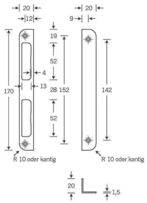 Produktbild von SSF Winkelschließblech 170 mm, DIN R+L 20 mm, rd.Nickel-si