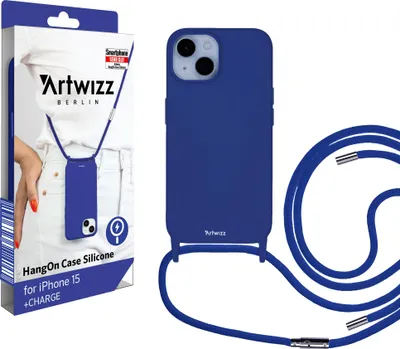 Produktbild von ARTWIZZ HangOn Case Silicone +CHARGE für iPhone 15 - Silikon Handykette mit Magnetring Ladefunktion - Kings-Blue / Blau