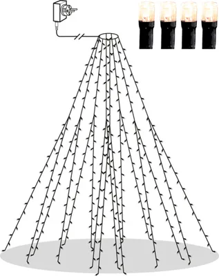 A diagram of an LED tree light chain with a plug and four individual lights shown separately.