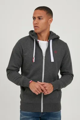 Image de Veste de jogging pour hommes SDBennZip, modèle à capuche, fermeture éclair, cordon de serrage, détails de marque, mélange de coton, coupe classique
