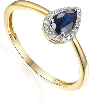 Produktbild von 585er Gelbgold Damenring mit Saphir ca.0,48ct. Tropfenform und Diamanten 0,08ct.