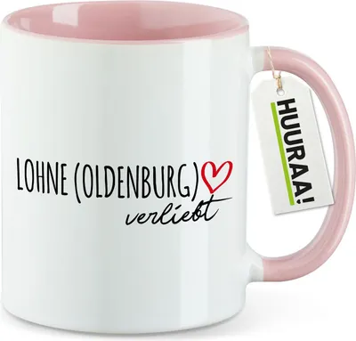 Produktbild von Huuraa Kaffeetasse Lohne Oldenburg verliebt 330ml Rosa Keramik Kaffeebecher Geschenkidee