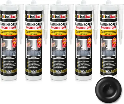 Produktbild von Isolbau Kamin & Ofen Dichtstoff - 5 x 300 ml, Feuerbeständige Dichtmasse bis 1500 °C - Für Reparatur & Füllung von Rissen in Kaminen & Öfen - Schwarz