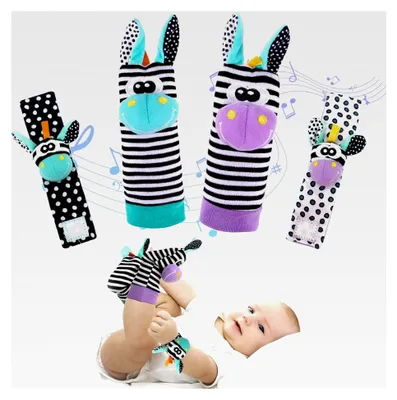 Produktbild von 4 Stück Rasselsocken für Babys 0-6 Monate – Rasselset, Handgelenkspielzeug, Neugeborenenspielzeug für Jungen und Mädchen, Frühe Bildung Socken – Geschenkideen für Säuglinge