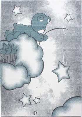 Produktbild von Villa Möbel Kidaro Kinderzimmerteppich, Kinderteppich, Frisee, Bär Design, Farbe:Blau, Grösse:80x150 cm