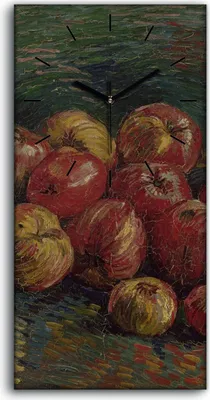 Produktbild von Wanduhr Bürouhr Leinwand Bild Geräuschlos Kunstdruck 30x60 Stilleben mit Äpfeln - schwarze Hände