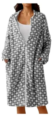 Produktbild von Damen Morgenmantel aus Fleece für den Winter, kurzer Bademantel mit Reißverschluss, winddicht und leicht, ideal als Valentinstagsgeschenk