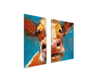 Produktbild von Herdabdeckplatten 2 teilig 75x52 Glaskeramikkochfeld Abdeckung Glas Schneidebrett Kuh Tier