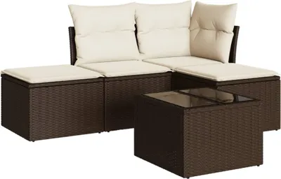 Produktbild von vidaXL 5-tlg. Garten-Sofagarnitur mit Kissen Braun Poly Rattan
