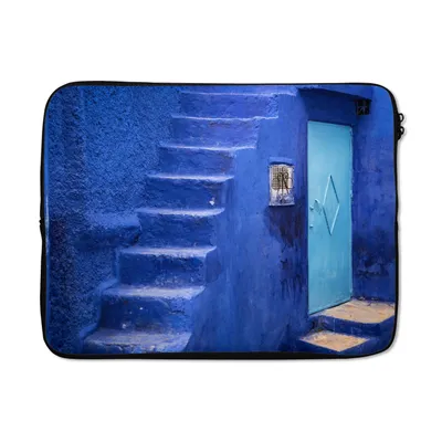 Produktbild von MuchoWow® Laptop Hülle 17 Zoll Laptoptasche Architektur - Blau - Treppe - Tür - Zipper - Schutzabdeckung