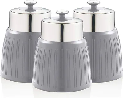 Image de SWAN SWKA1024GRN Retro Set 3 Boîte de rangement 1,2 L hermétique, épices thé café design vintage Gris