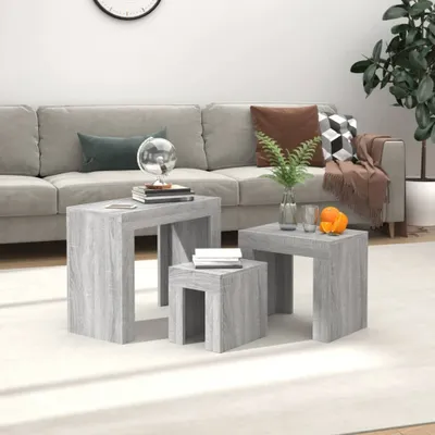 Image de Maison Exclusive - Tables gigognes 3 pièces Gris Sonoma Matériau dérivé du bois