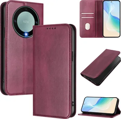 Produktbild von Handyhülle für Honor X9A / Magic5 Lite, Vintage Leder RFID Schutz Kartenfach Standfunktion Magnetische Klapphülle Rot