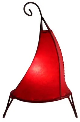 Imagen del producto de Lámpara oriental, lámpara de henna, lámpara de cuero marroquí, lámpara de mesa, lámpara de pie. Diseño "Henna Tissir", color único, 35-38 cm, rojo